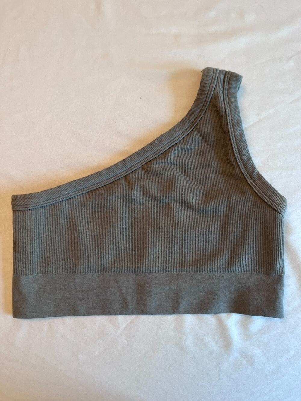 Gymshark Ribbed Cotton Seamless One Shoulder Bra Tank Top Size S Grey Gym Yoga